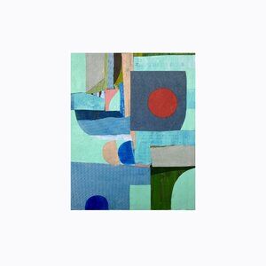 Original Collage Art Solitary Sun 8x10 Blue Aqua Mixed Media Reclaimed Abstract